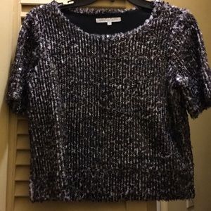 Short sleeve sequin cropped top